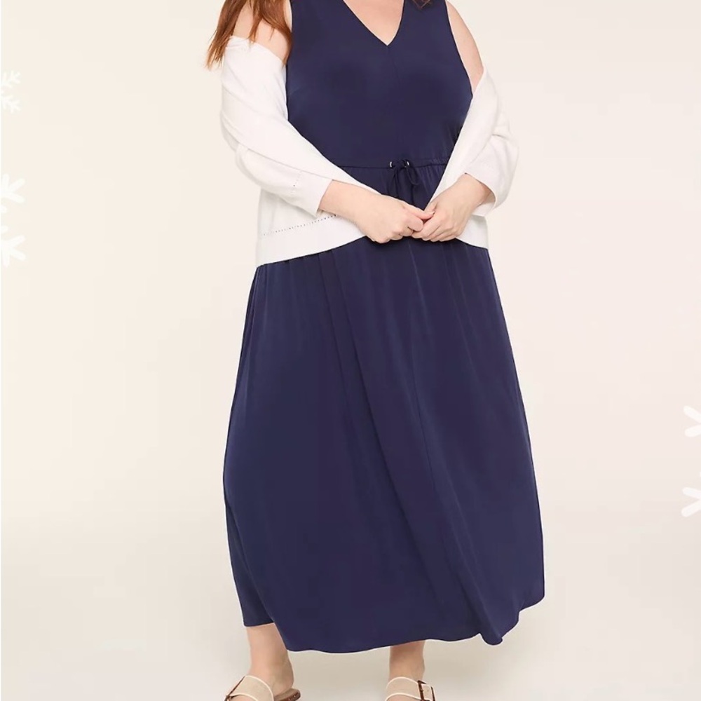 Lane Bryant Swing Tie-Waist Jersey Maxi Dress Navy